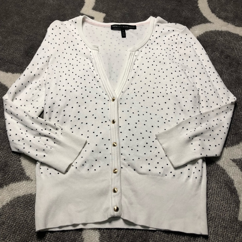 White House Black Market Sweater Womens Small Snap Button Polka Dot Cardigan